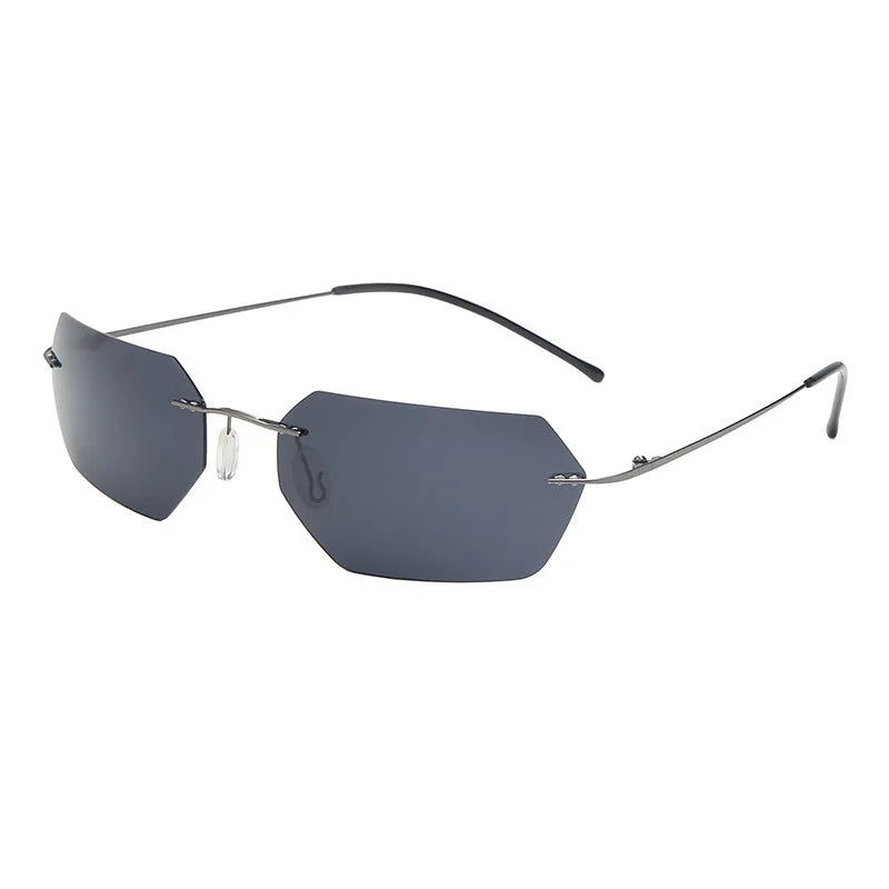 RBB Rimless Titanium Polarized Sunglasses – Ultra-Light Polygonal Design for Men & Women