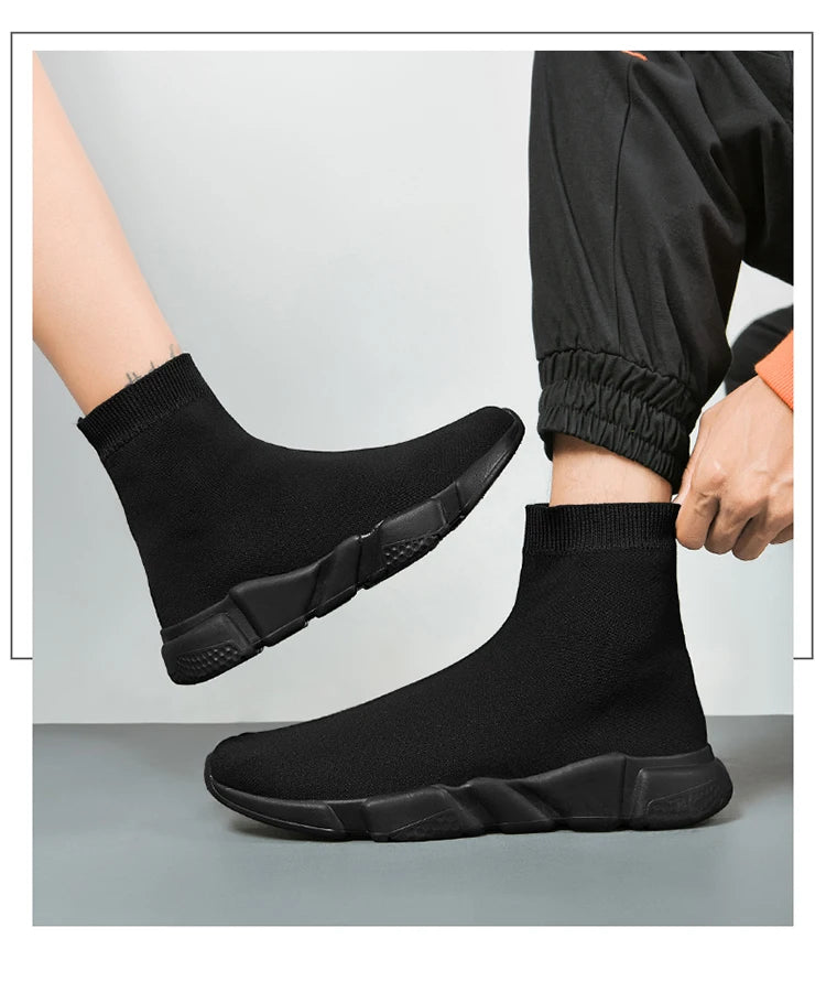 Classic Black High-Top Running Sneakers – Lightweight Slip-On Trainers for Men & Women