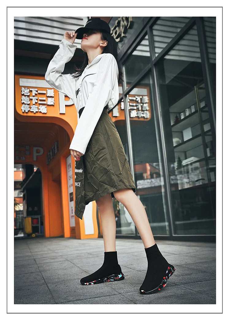 Classic Black High-Top Running Sneakers – Lightweight Slip-On Trainers for Men & Women