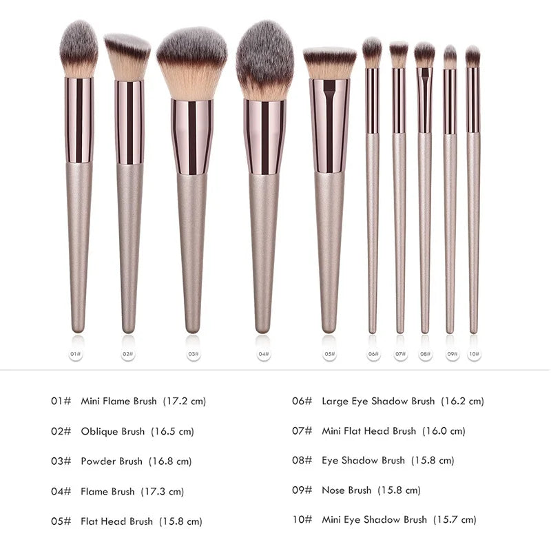 Hot Champagne Makeup Brush Set – Foundation, Blush, Eyeshadow & Blending Tools