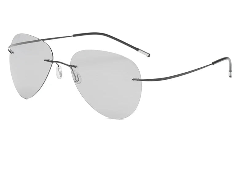 RBB Titanium Rimless Polarized Sunglasses – Ultralight Frameless Grey Photochromic Eyewear
