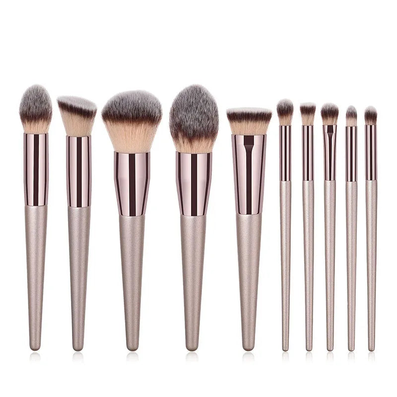 Hot Champagne Makeup Brush Set – Foundation, Blush, Eyeshadow & Blending Tools