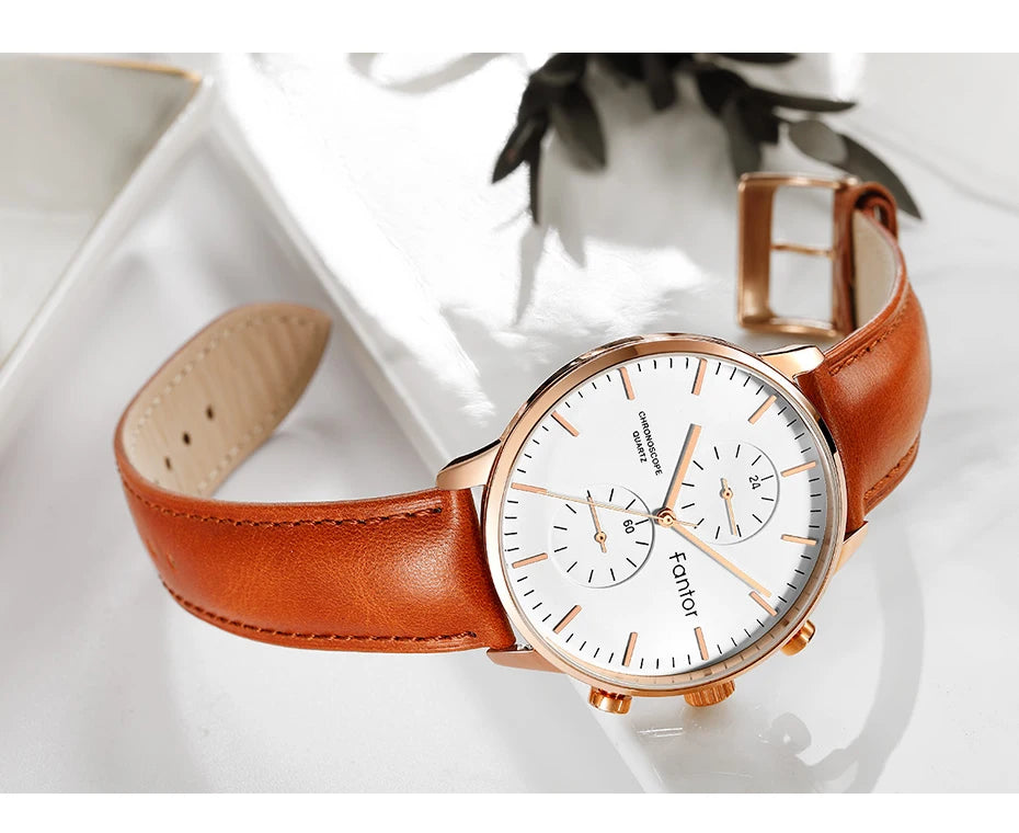 RBB Men’s Luxury Chronograph Quartz Watch – Classic Business Leather Strap Wristwatch for Men