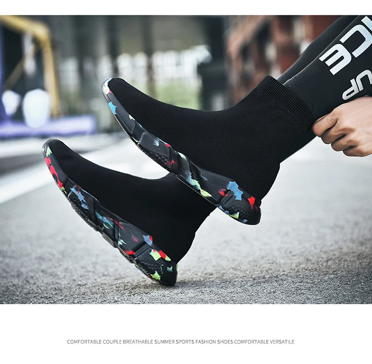 Classic Black High-Top Running Sneakers – Lightweight Slip-On Trainers for Men & Women