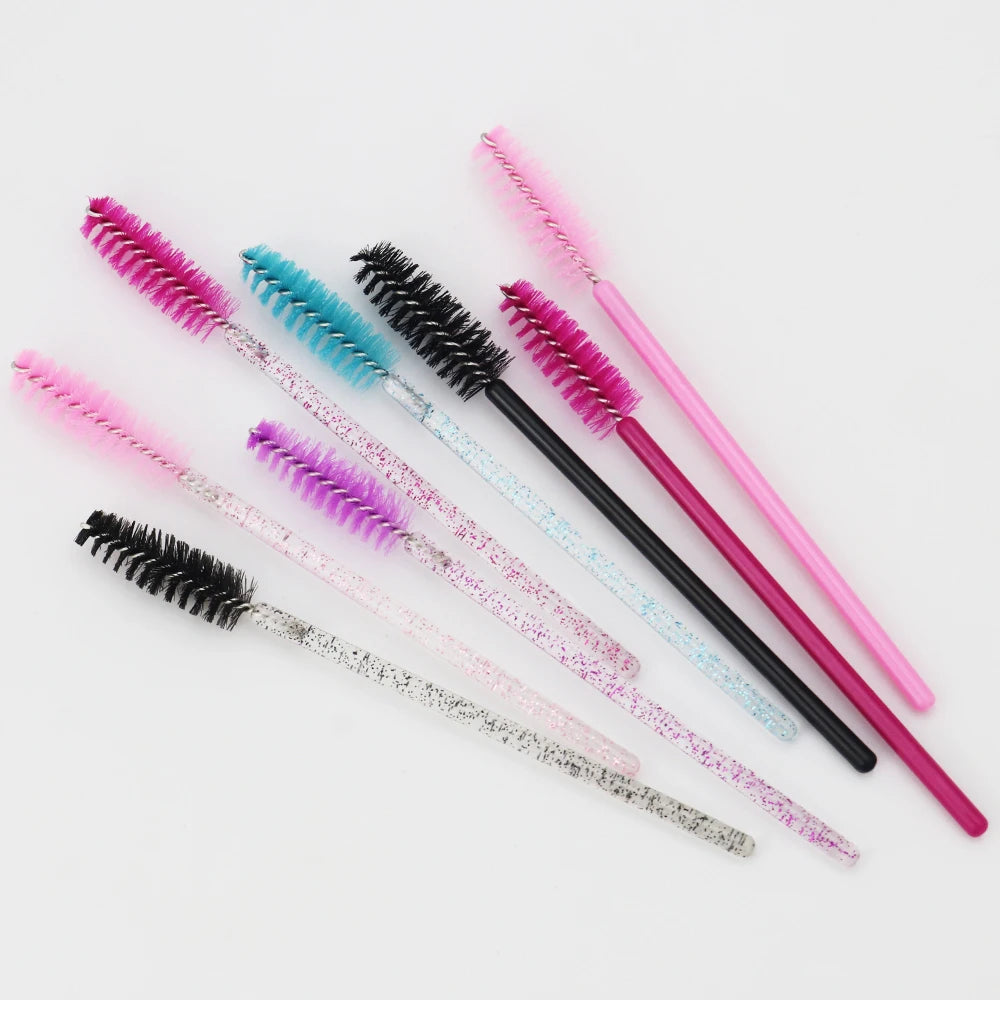 50Pcs Disposable Eyelash & Eyebrow Brushes – Soft Crystal Head Mascara Wands