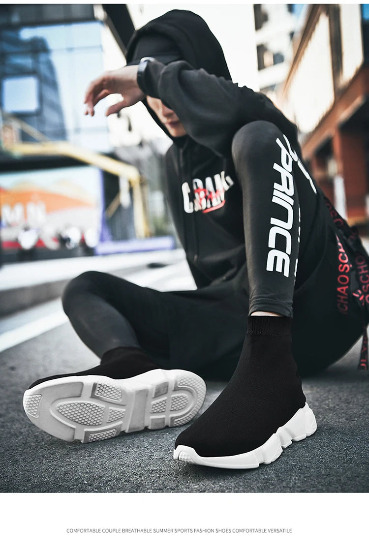 Classic Black High-Top Running Sneakers – Lightweight Slip-On Trainers for Men & Women