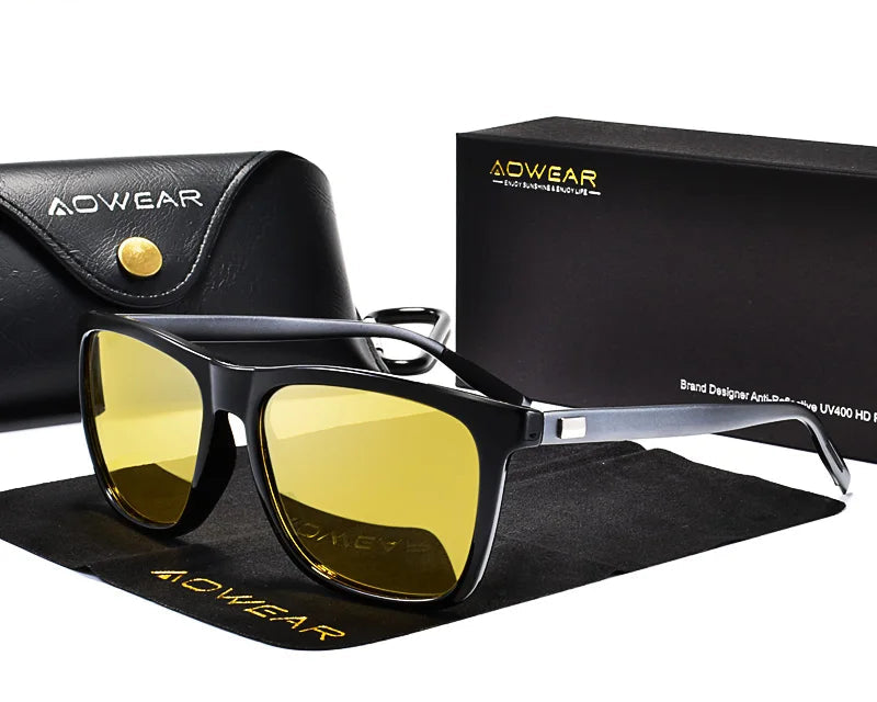 RBB HD Night Vision Sunglasses for Men – Aluminium Frame with Polarized Yellow Lenses for Safe Night Driving