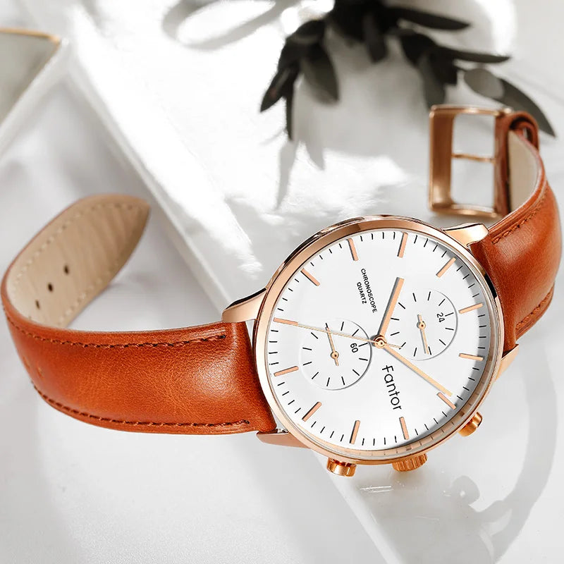 RBB Men’s Luxury Chronograph Quartz Watch – Classic Business Leather Strap Wristwatch for Men