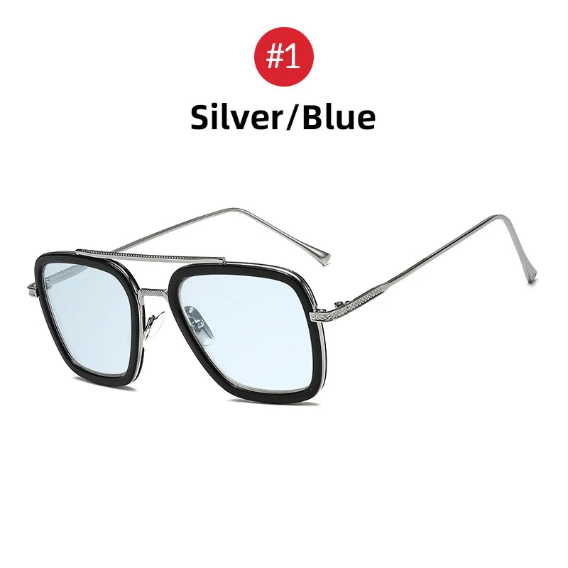 RBB Men’s & Women’s Steampunk Square Sunglasses – Blue Metal Frame UV400