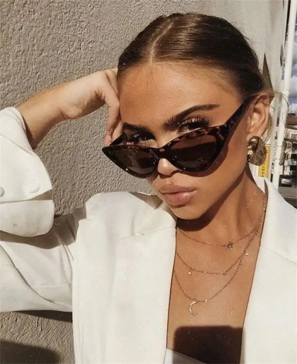 RBB Women’s Cat Eye Vintage Sunglasses – UV400 Small Triangle Leopard Frame
