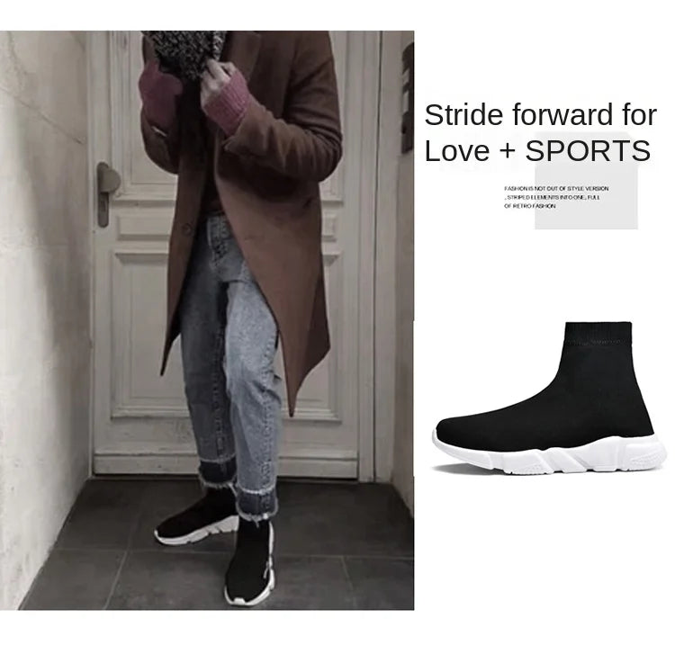 Classic Black High-Top Running Sneakers – Lightweight Slip-On Trainers for Men & Women