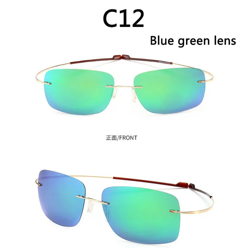 RBB Pure Titanium Rimless Polarized Sunglasses | Ultra-Thin Grey UV400 Lenses with Spring Legs