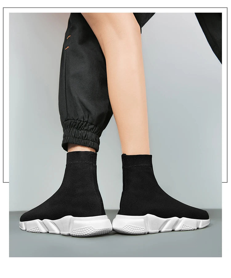 Classic Black High-Top Running Sneakers – Lightweight Slip-On Trainers for Men & Women