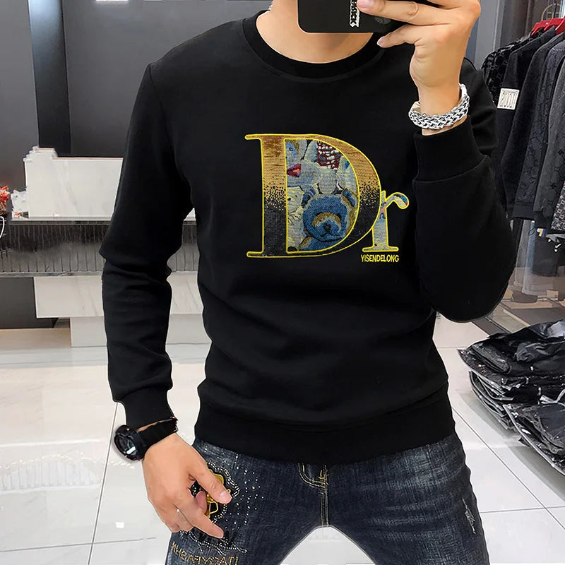 RBB Men’s Embroidered Pullover Hoodie – Long-Sleeved Cotton Sweatshirt Casual Top