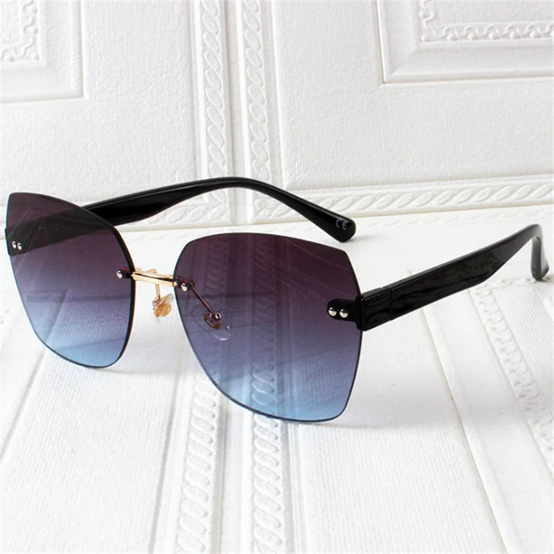RBB Women's Rimless Vintage Sunglasses – Irregular Gradient UV400 Fashion Eyewear (Green)