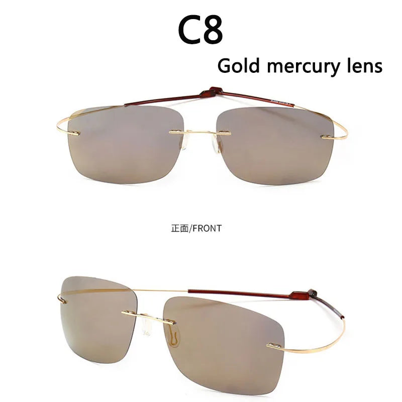 RBB Pure Titanium Rimless Polarized Sunglasses | Ultra-Thin Grey UV400 Lenses with Spring Legs