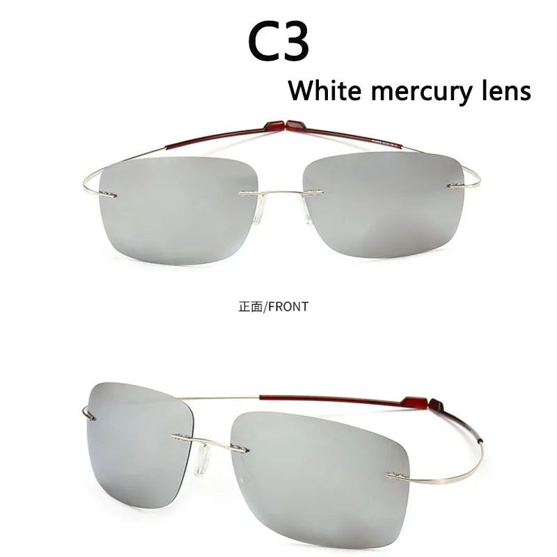 RBB Pure Titanium Rimless Polarized Sunglasses | Ultra-Thin Grey UV400 Lenses with Spring Legs