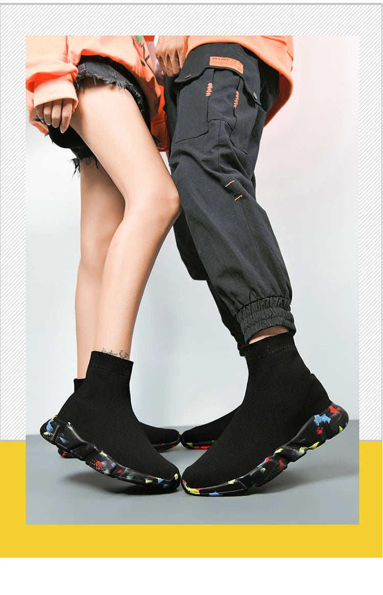 Classic Black High-Top Running Sneakers – Lightweight Slip-On Trainers for Men & Women