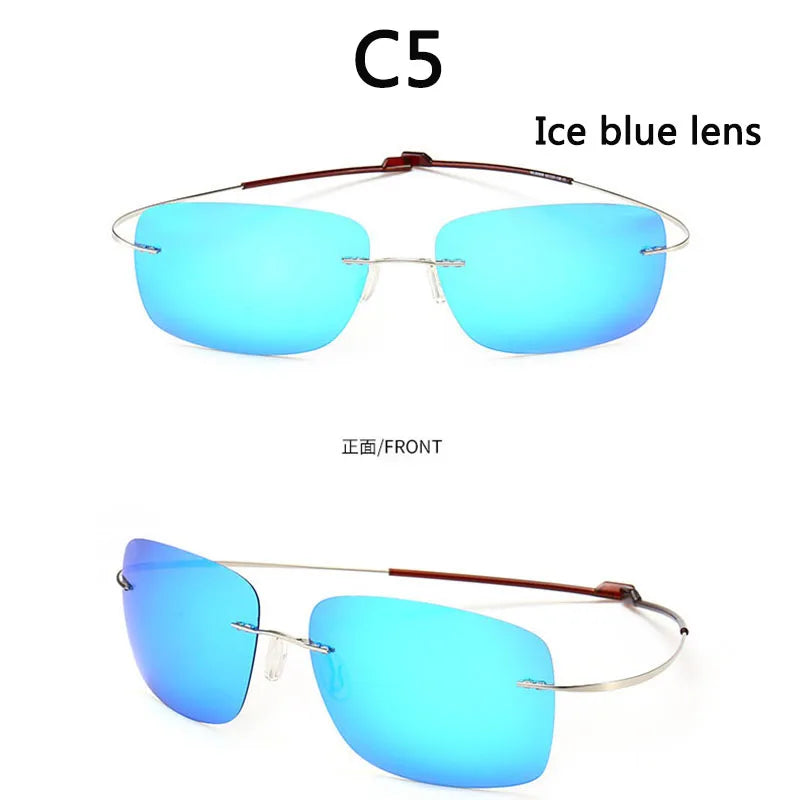 RBB Pure Titanium Rimless Polarized Sunglasses | Ultra-Thin Grey UV400 Lenses with Spring Legs