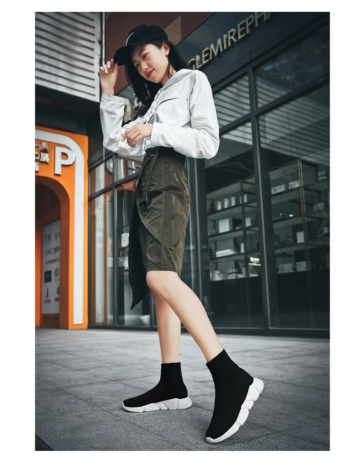 Classic Black High-Top Running Sneakers – Lightweight Slip-On Trainers for Men & Women