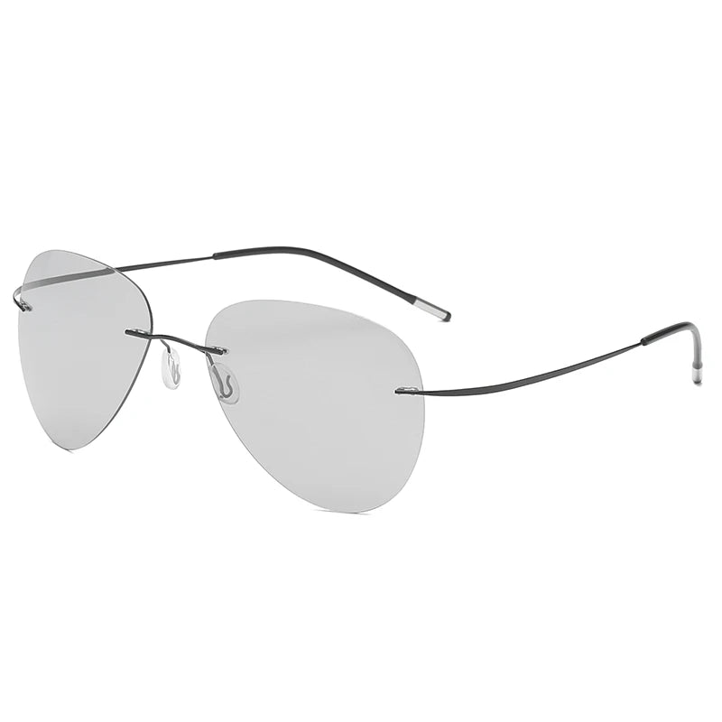 RBB Titanium Rimless Polarized Sunglasses – Ultralight Frameless Grey Photochromic Eyewear