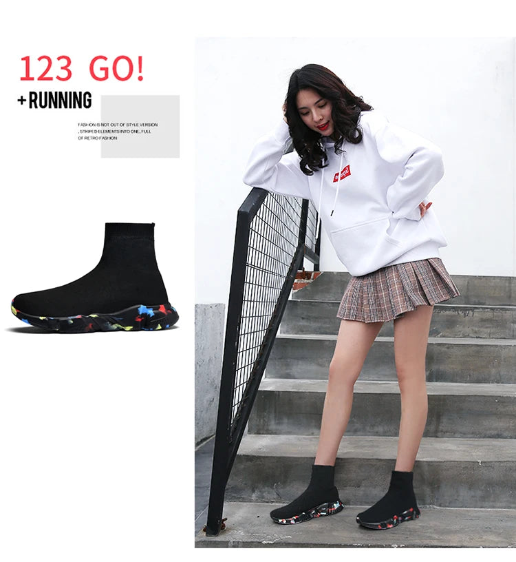 Classic Black High-Top Running Sneakers – Lightweight Slip-On Trainers for Men & Women