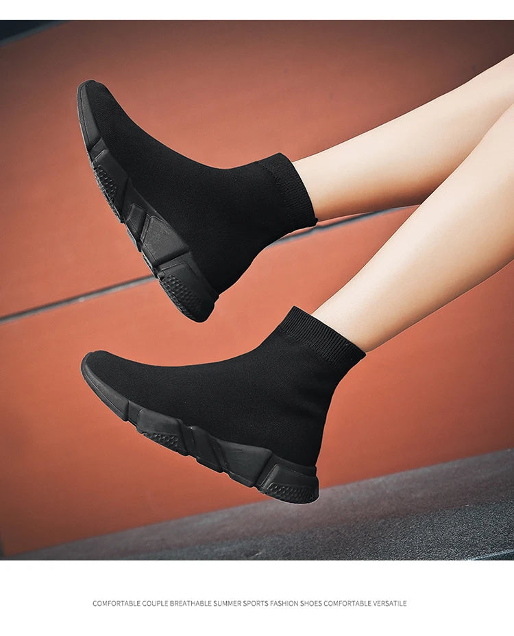 Classic Black High-Top Running Sneakers – Lightweight Slip-On Trainers for Men & Women