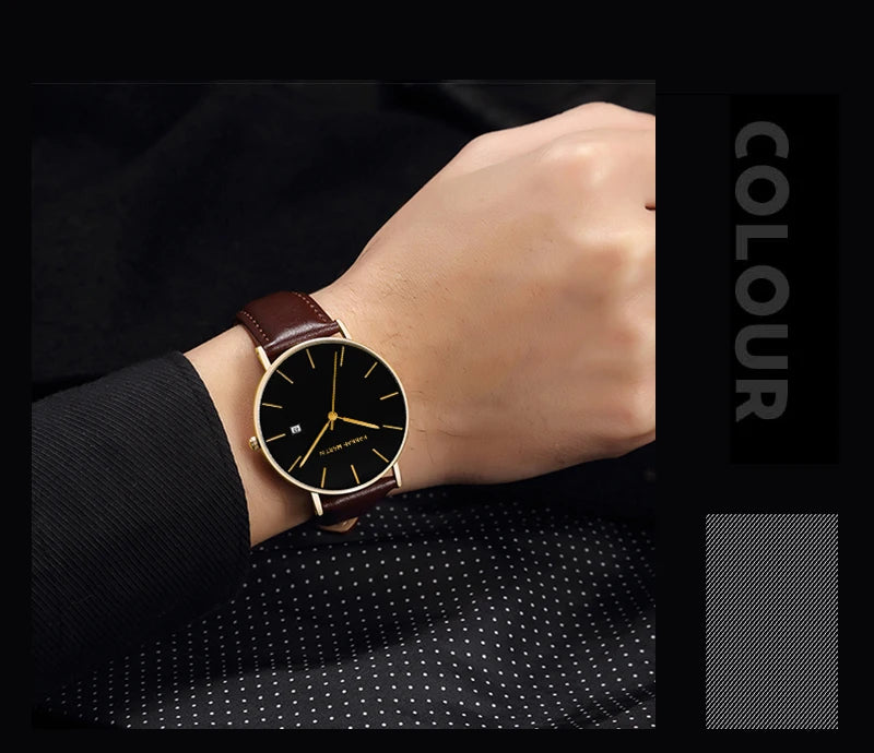 RBB Classic Bauhaus Men's Ultra-Thin Quartz Watch – Dark Blue Dial, Stainless Steel, Waterproof, Calendar Function