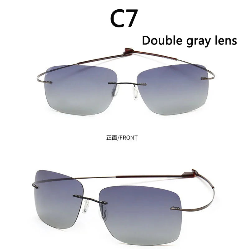 RBB Pure Titanium Rimless Polarized Sunglasses | Ultra-Thin Grey UV400 Lenses with Spring Legs