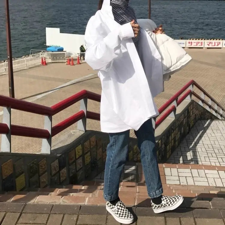 RBB Women's Oversized Minimalist White Shirt – Long Sleeve Button-Up Tunic Blouse