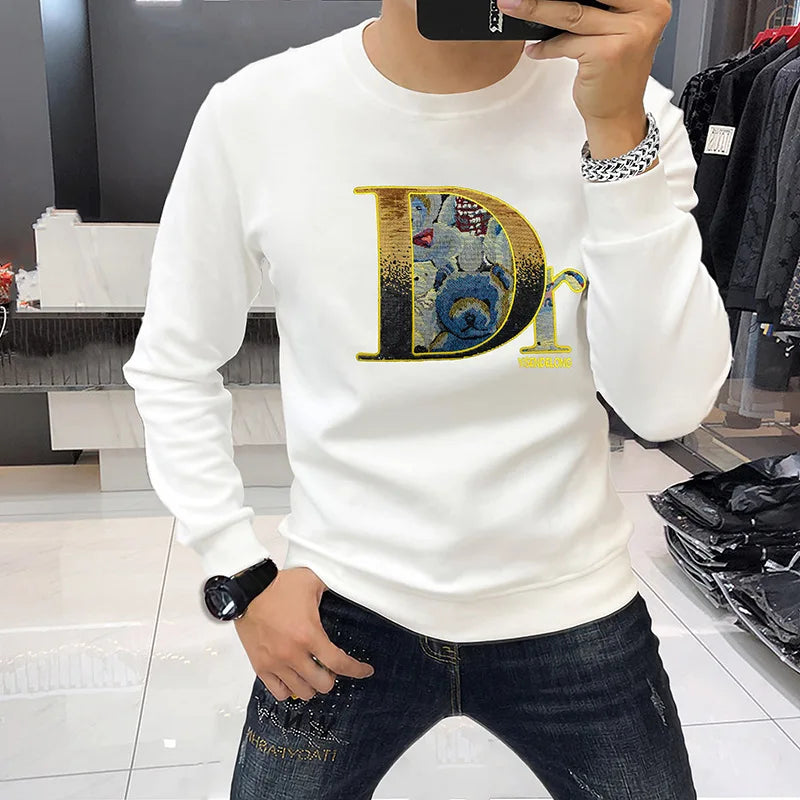 RBB Men’s Embroidered Pullover Hoodie – Long-Sleeved Cotton Sweatshirt Casual Top