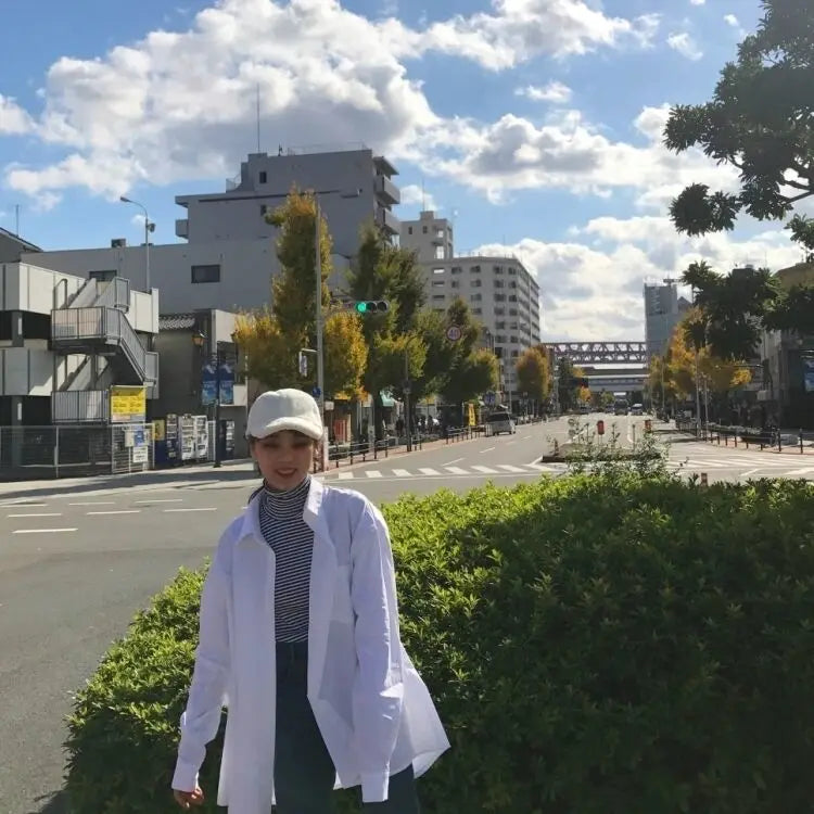 RBB Women's Oversized Minimalist White Shirt – Long Sleeve Button-Up Tunic Blouse