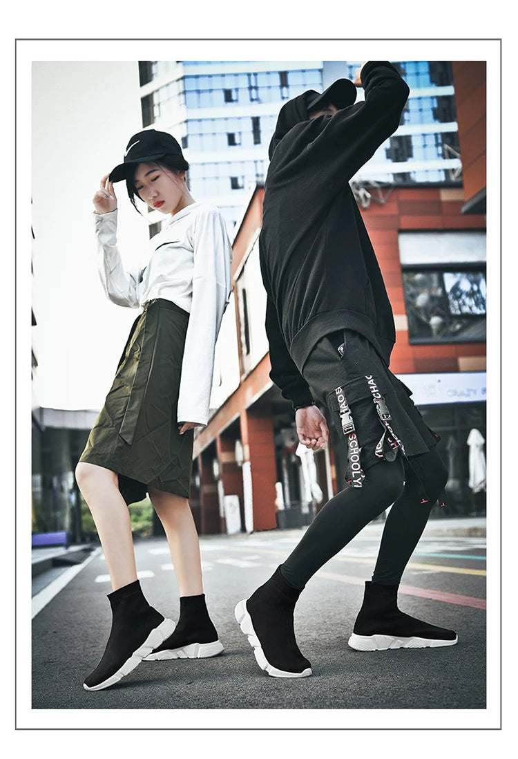 Classic Black High-Top Running Sneakers – Lightweight Slip-On Trainers for Men & Women