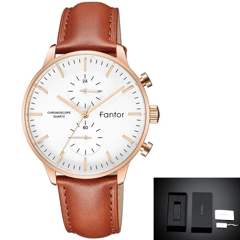 RBB Men’s Luxury Chronograph Quartz Watch – Classic Business Leather Strap Wristwatch for Men