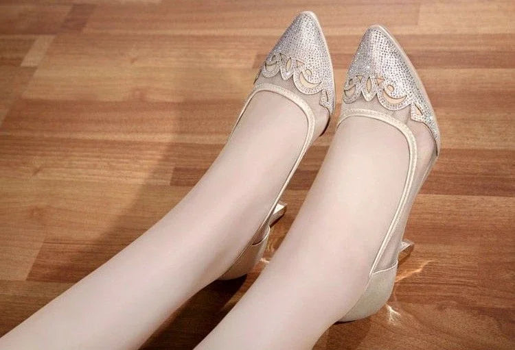 RBB Diamond Crystal Rhinestone Medium Heel Square Pumps – Elegant Women’s Dress Shoes 2025 Trend