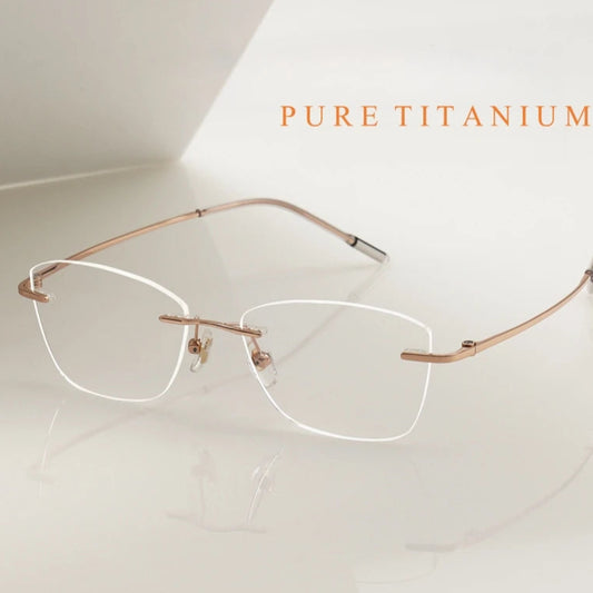 RBB Cat-Eye Rimless Optical Eyeglasses – Ultra-Light Pure Titanium Frame for Women
