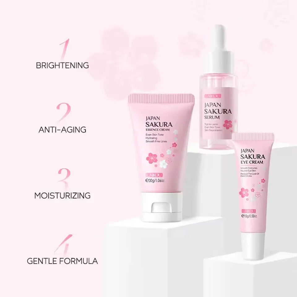 3-Piece Sakura Skincare Set – Cream, Serum & Eye Cream for Daily Moisturizing