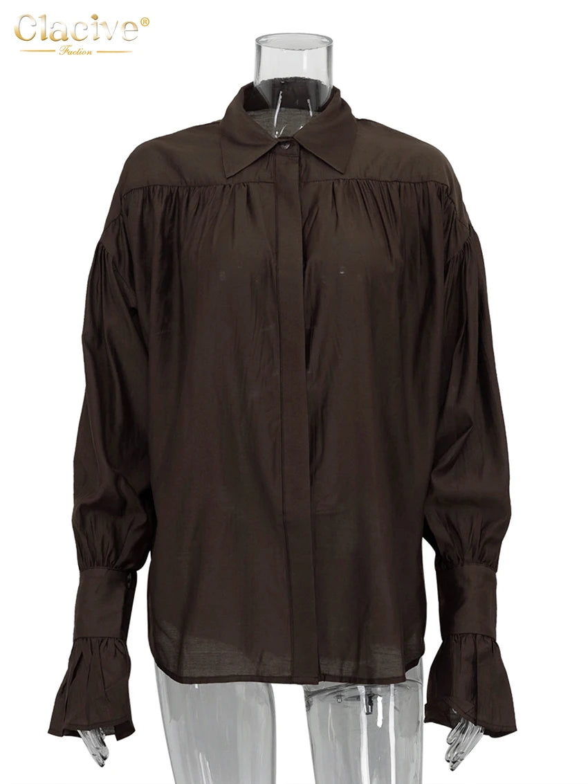 RBB Women's Elegant Pink Office Blouse – Long Sleeve Lapel Classic Shirt Top