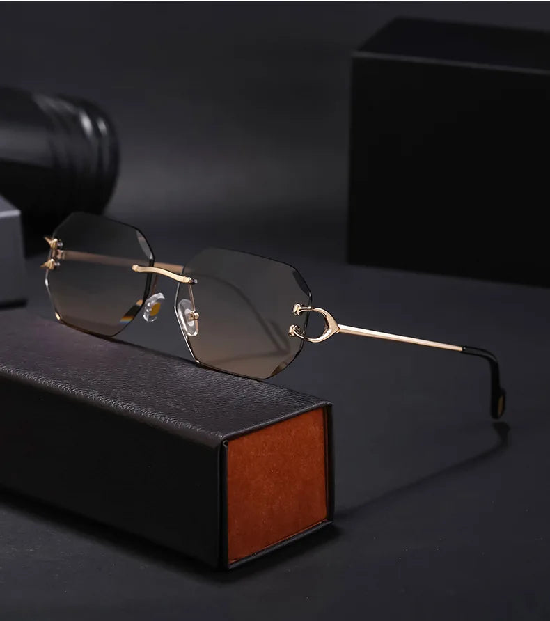 RBB Luxury Rimless Sunglasses – Unisex Stylish Metal Frame Vintage UV400 Mirror Shades