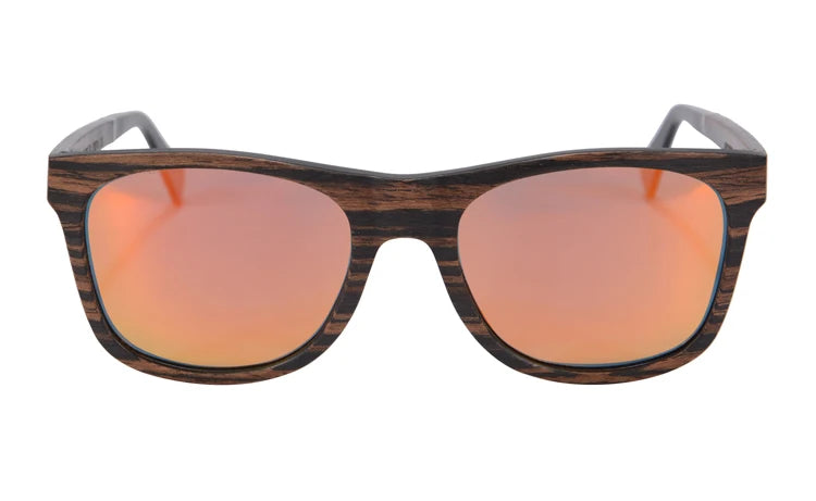 RBB Polarized Wood Frame Sunglasses – Unisex Square Ebony Shades for Biking & Outdoor Wear