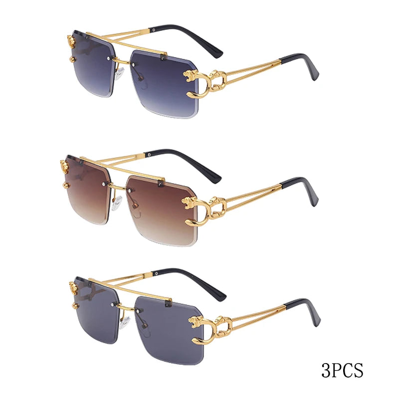 RBB 90168 Women's Fashion Metal Leopard Rimless Sunglasses – Gradient Ocean Film UV400 Double Bridge Design