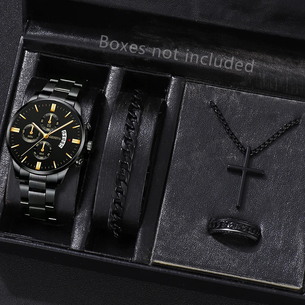 RBB Fashion Men's Stainless Steel Watch – Luxury Quartz Business Wristwatch with Calendar