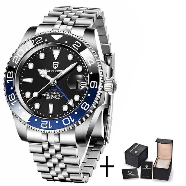 RBB DESIGN V3 Men's GMT Automatic Watch – 40MM Luxury Sapphire Mechanical Stainless Steel Waterproof Timepiece