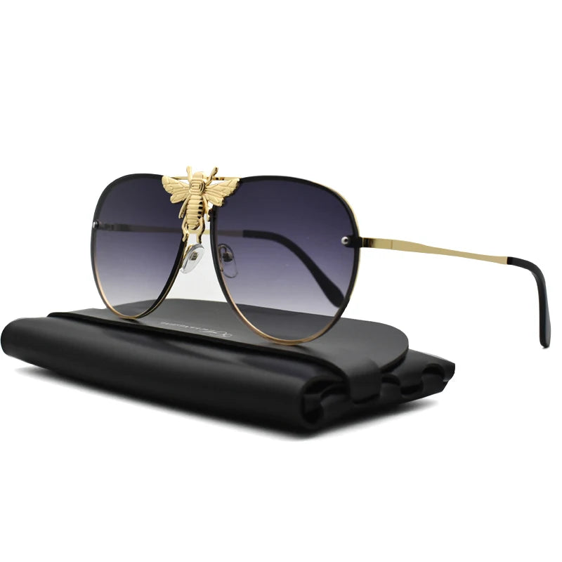 RBB Luxury Classic Bee Vintage Pilot Sunglasses — Stylish retro design with gradient, anti-reflective lenses. Unisex and UV400 protected for everyday wear.