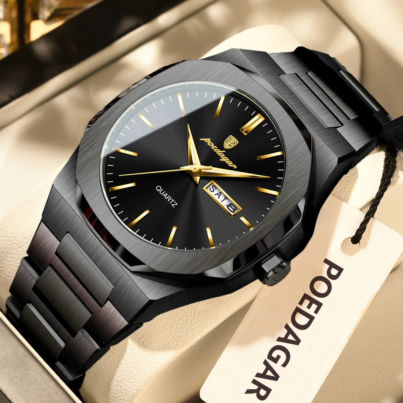 RBB Men’s Fashion Quartz Watch – Waterproof Luminous Stainless Steel with Date & Week Display