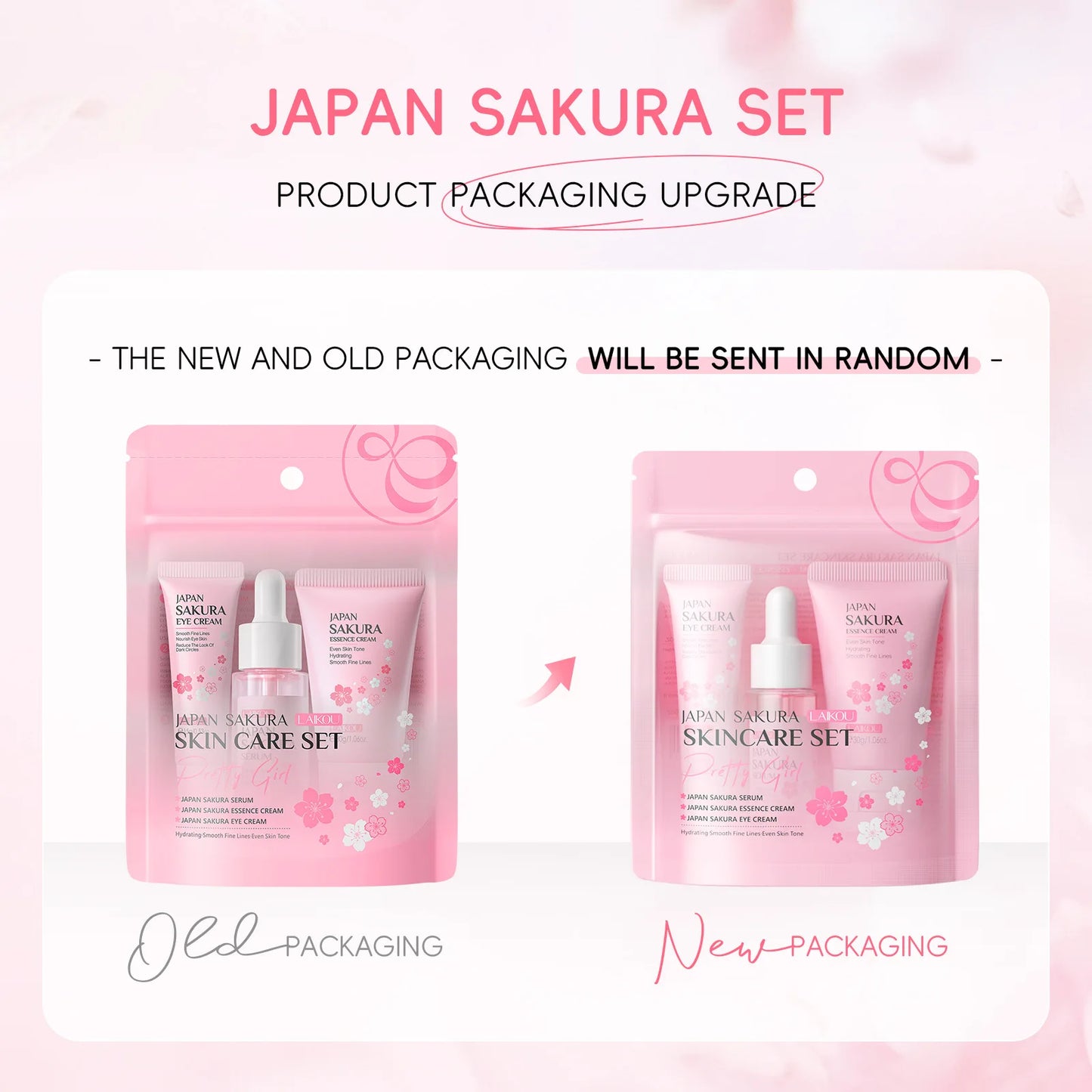 3-Piece Sakura Skincare Set – Cream, Serum & Eye Cream for Daily Moisturizing