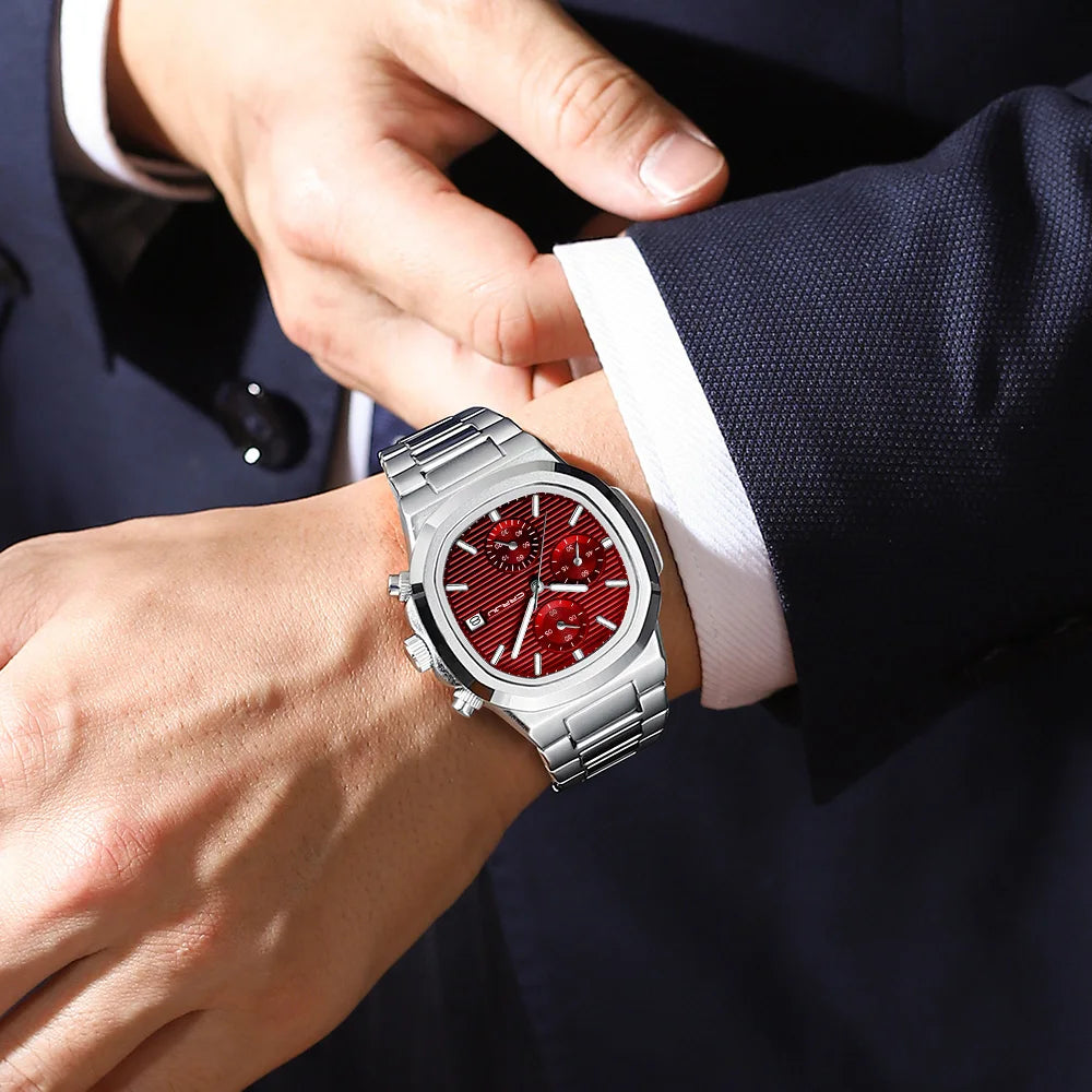 RBB Men's Luxury Quartz Watch – Stainless Steel, Square Case, Luminous & Waterproof