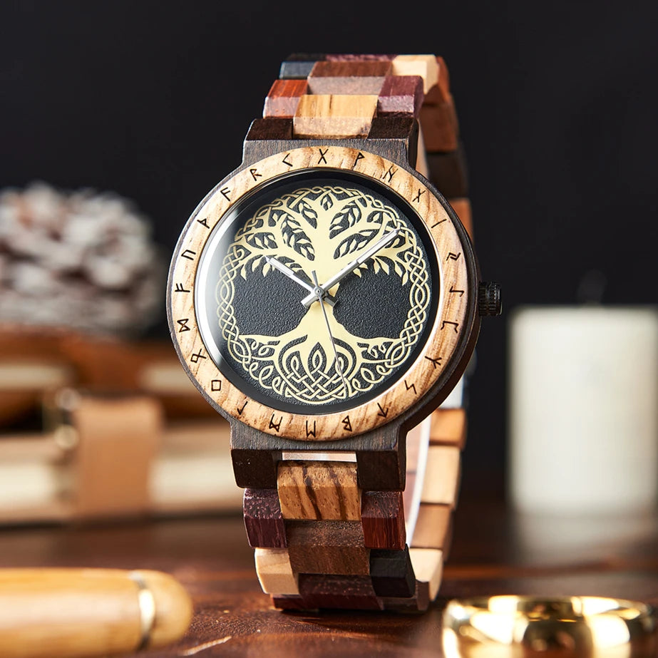 RBB Viking Wooden Wristwatch for Men – Vintage Style with Quartz Movement | Customizable