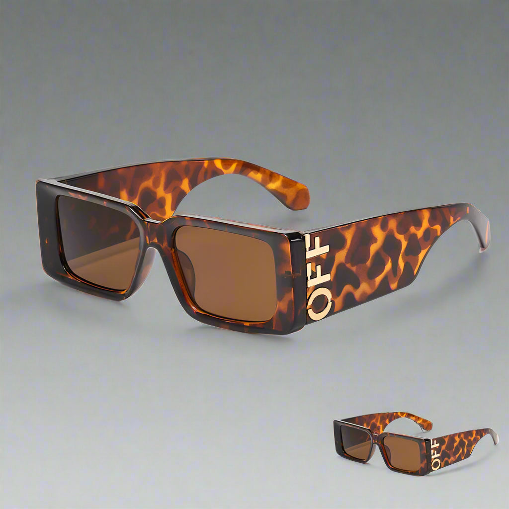 Tortoiseshell sunglasses with 'OFF' logo on arms, '2PCS' and 'Buy 1 Get 1 Free' text on a white background.
