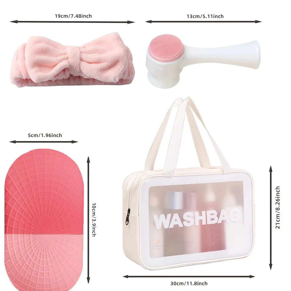 4-Piece Skincare Gift Set – Ice Roller, Headband, Brush & Makeup Bag